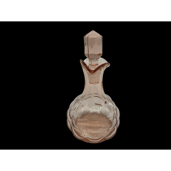 Pink Depression Glass 5" Bottle with Hexagon Shaped Stopper, MCM Collectible - Picture 2 of 13